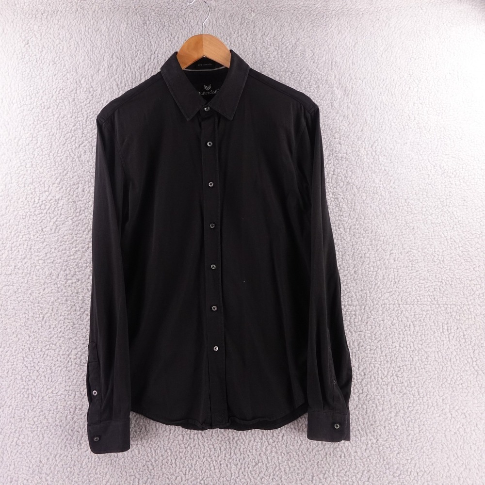 Buttercloth Icy Cotton Slim Fit Shirt Mens Medium Black Long Sleeve Button Up